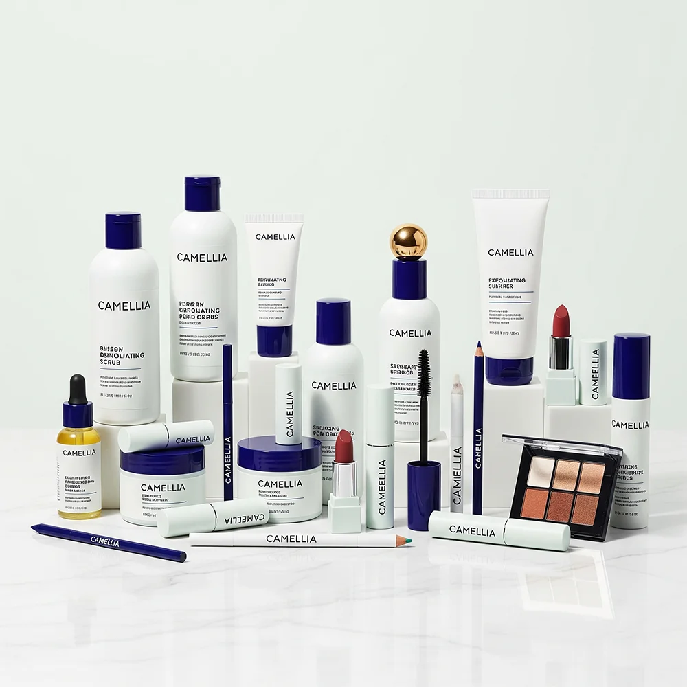 Fresh Camellia Flower with Dewdrops