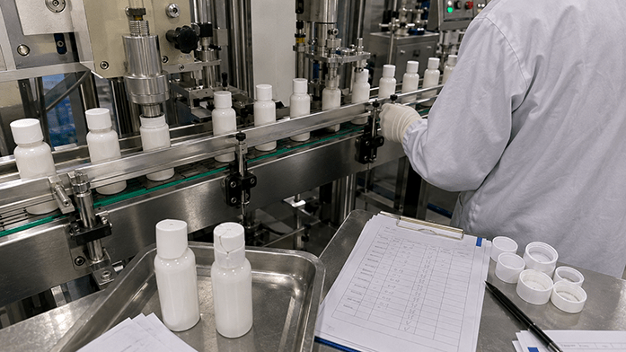 automated capping head torquing closures on a filling line, iPhone-angle snapshot