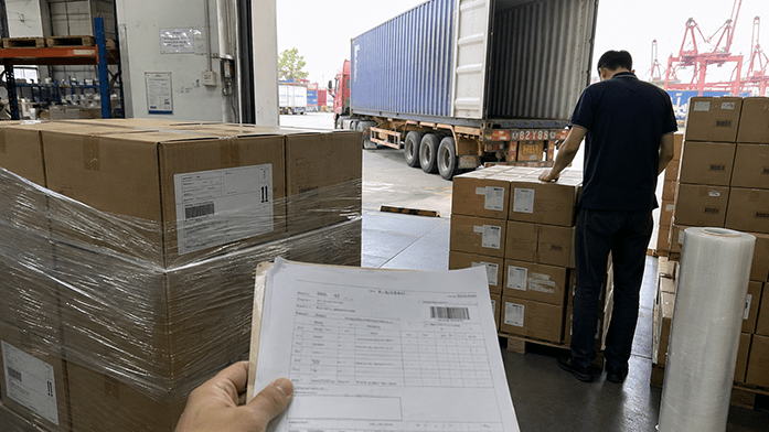 Sea freight container logistics at port shipping containers stacked at port with cargo crane, sea freight logistics scene