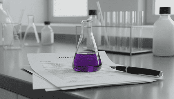 legal contract icon with chemical flask