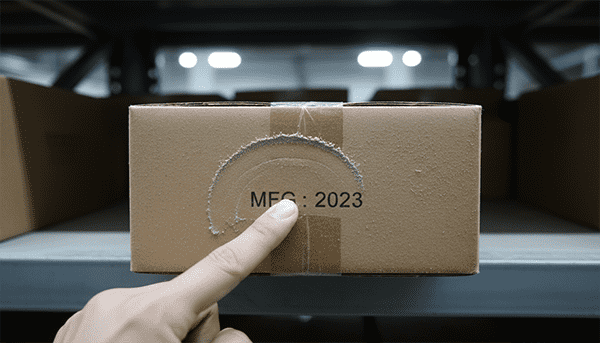 Inventory Dead Stock Risk warehouse shelves with dusty boxes