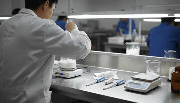 Scientist in a Toronto cosmetic lab formulating skincare