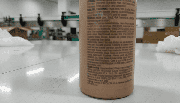 A bottle of self-tanning lotion showing the FDA-required warning label