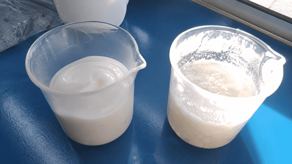 Perfect Sample vs. Failed Production Batch A split-screen image showing a perfect, smooth cream texture on one side and a separated, oily cream on the other, illustrating the article's core problem.