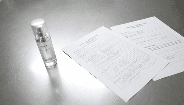 Sample quality versus supplier verification A split-screen comparison of a polished cosmetic sample on one side and missing supplier documents, claim notes, and testing questions on the other.