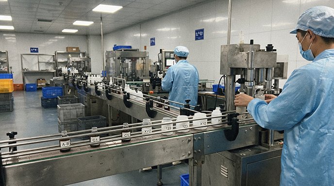 A factory production line for cosmetics