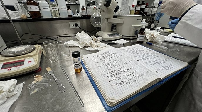 cosmetic product undergoing stability testing in a lab