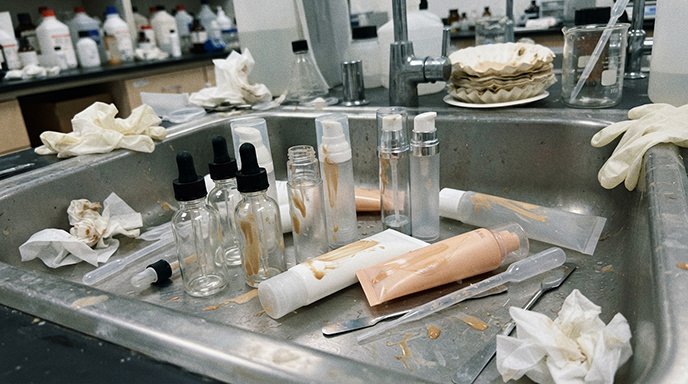 A large stainless steel mixing tank in a cosmetic factory