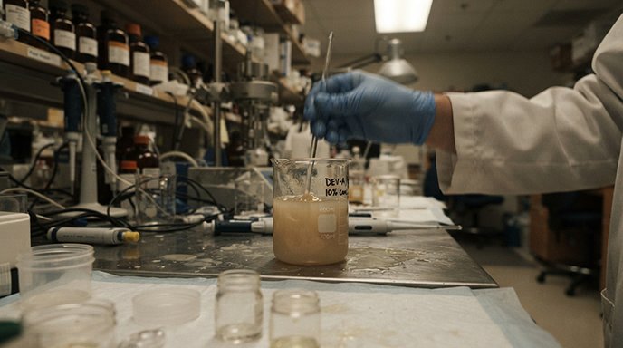 Separated tinted serum formula in a beaker